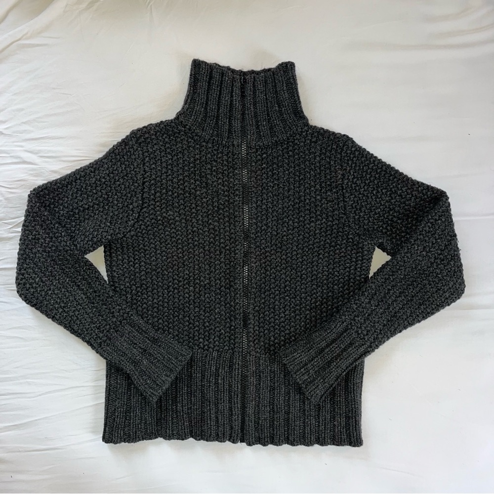 Vintage Gap Dark Grey Full Zip Turtleneck 100% Wo… - image 1